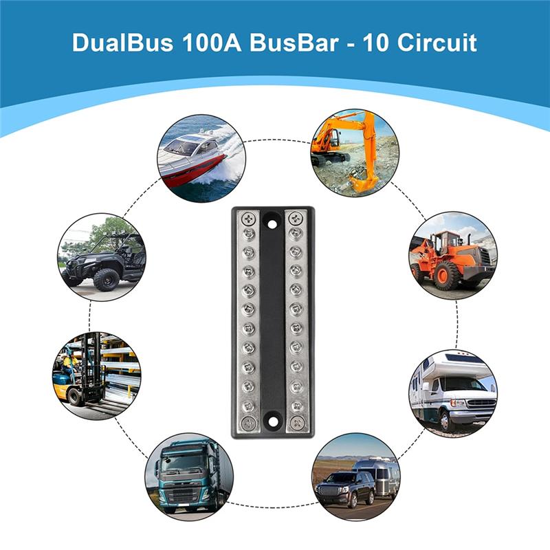 A16P-Heavy-Duty 100A Bus Bar Power Terminal Block For Positive Negative Connections In RV, Boat, Truck