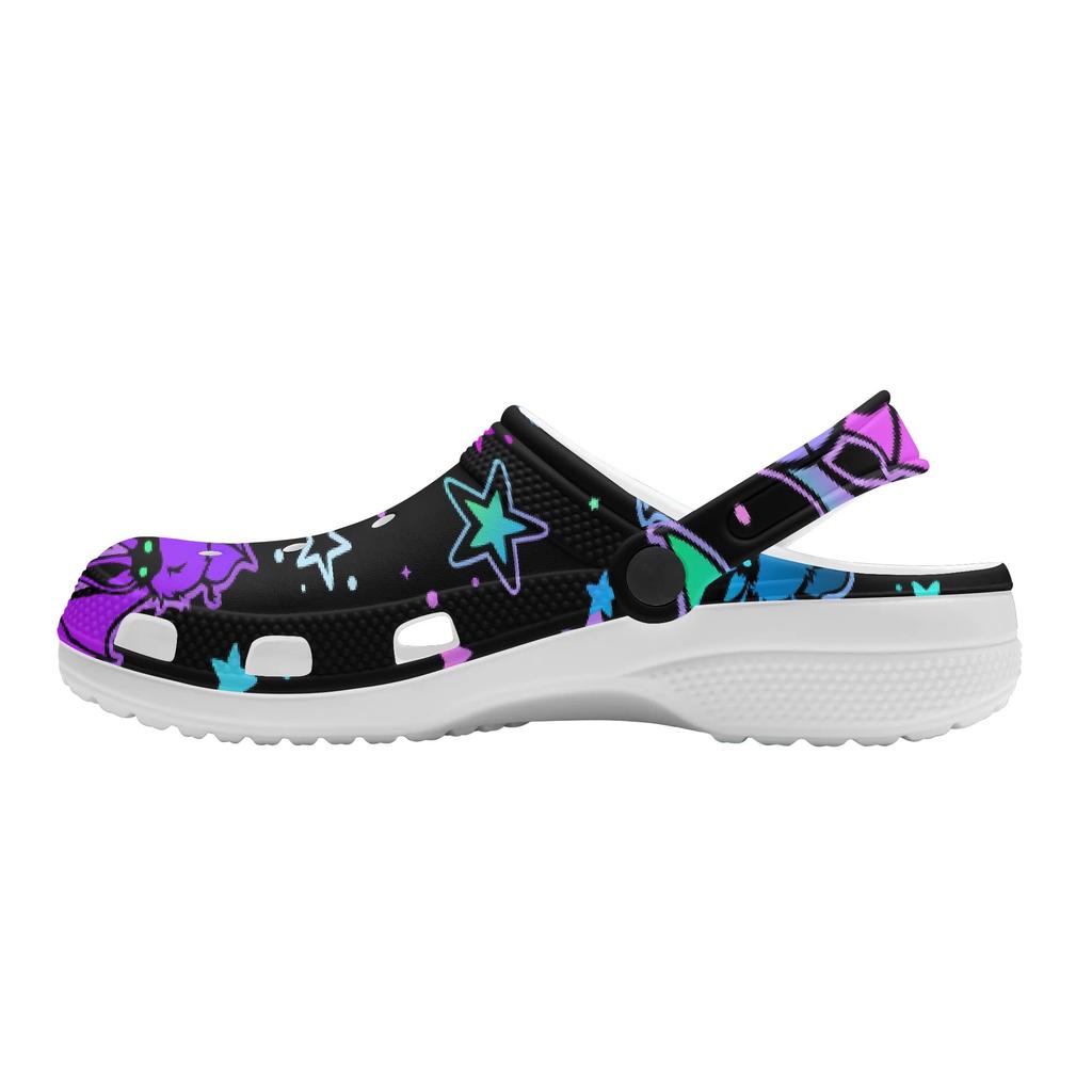 White EVA Clogs with Dark Rose Print, Lightweight Slip On Garden Shoes, Breathable Beach Sandals, Indoor Outdoor Slippers for Men Women