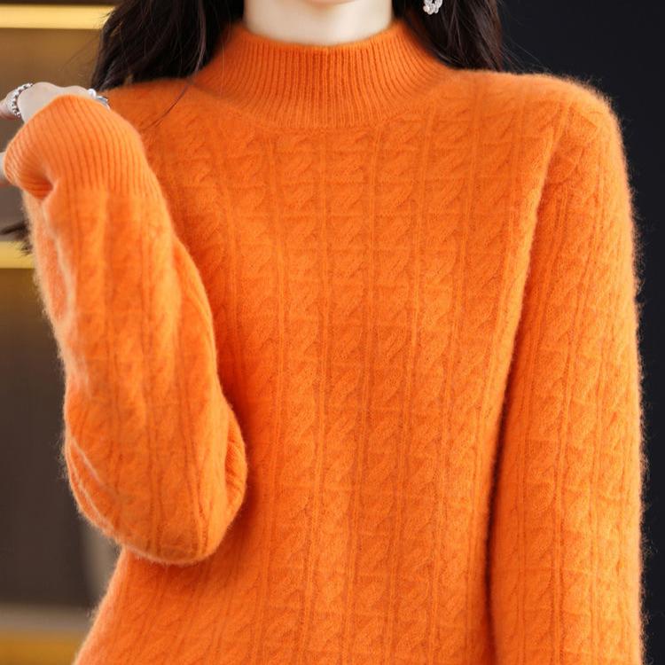 Semi-high-neck Knitted Sweater for Women Solid Color Loose Autumn and Winter Pullover Warm Sweater for Women