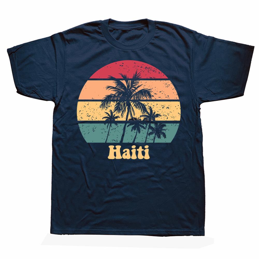 Funny Haiti Retro Sunset Proud Haitian T Shirts Cotton Streetwear Gifts Mens Clothing Fashion Casual Loose Oversized T Shirt
