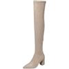 Over-knee Boots Year Children Autumn and Winter Fleece Pointed Thick High Heel Long Elastic Boots Spring and Autumn Thin High Boots