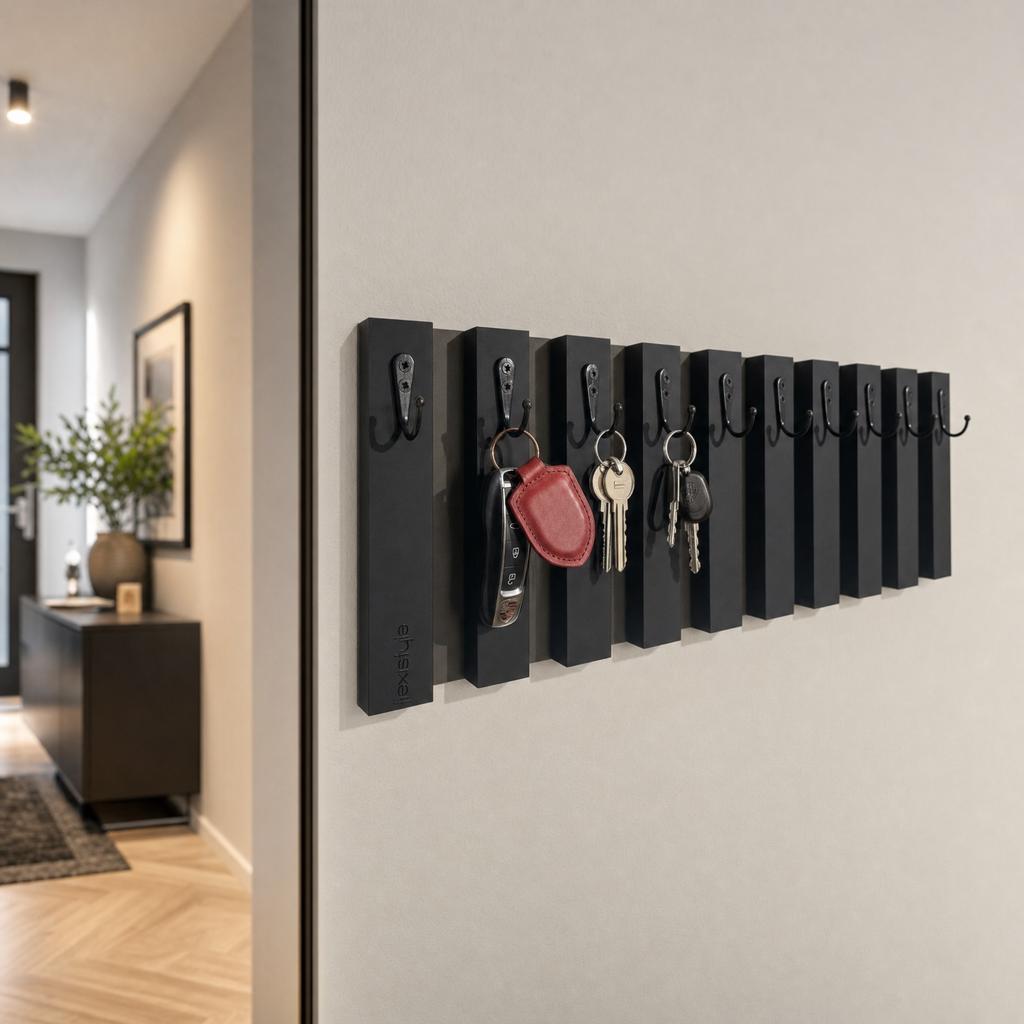 Wooden Key Hanger Lamele 60cm Black
