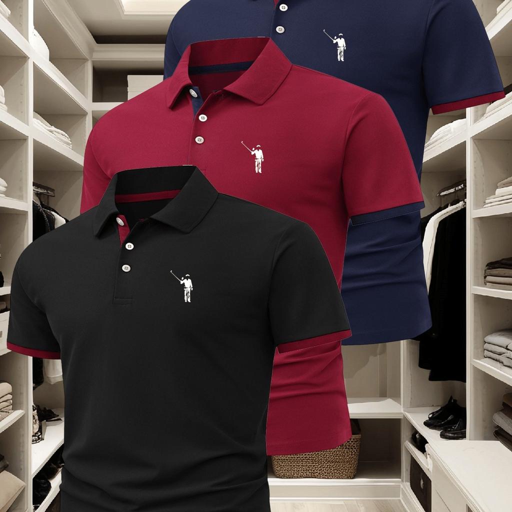 3Pcs Men'S Polo Shirt, Fashionable Business Casual with a Collar, Comfortable And Breathable Short-Sleeve Polo Shirt for Summer, a Great Gift