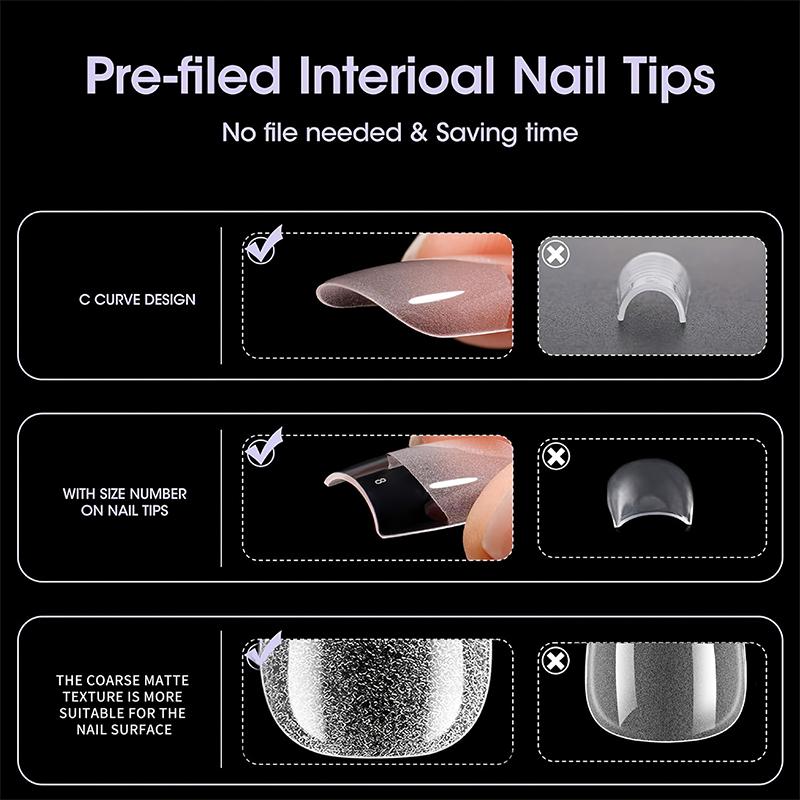 360Pcs/Box Fake Nails Transparent Frosted French Almond Acrylic Water Drop False Nail Tips For Extension Tip Manicure Tool