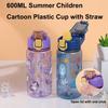 600ML Kinder Cartoon Tier Wasserflasche Tasse mit Strohhalm Tragbare Studenten Anti-Fall Wasserflasche Kleinkinder Getränkekessel