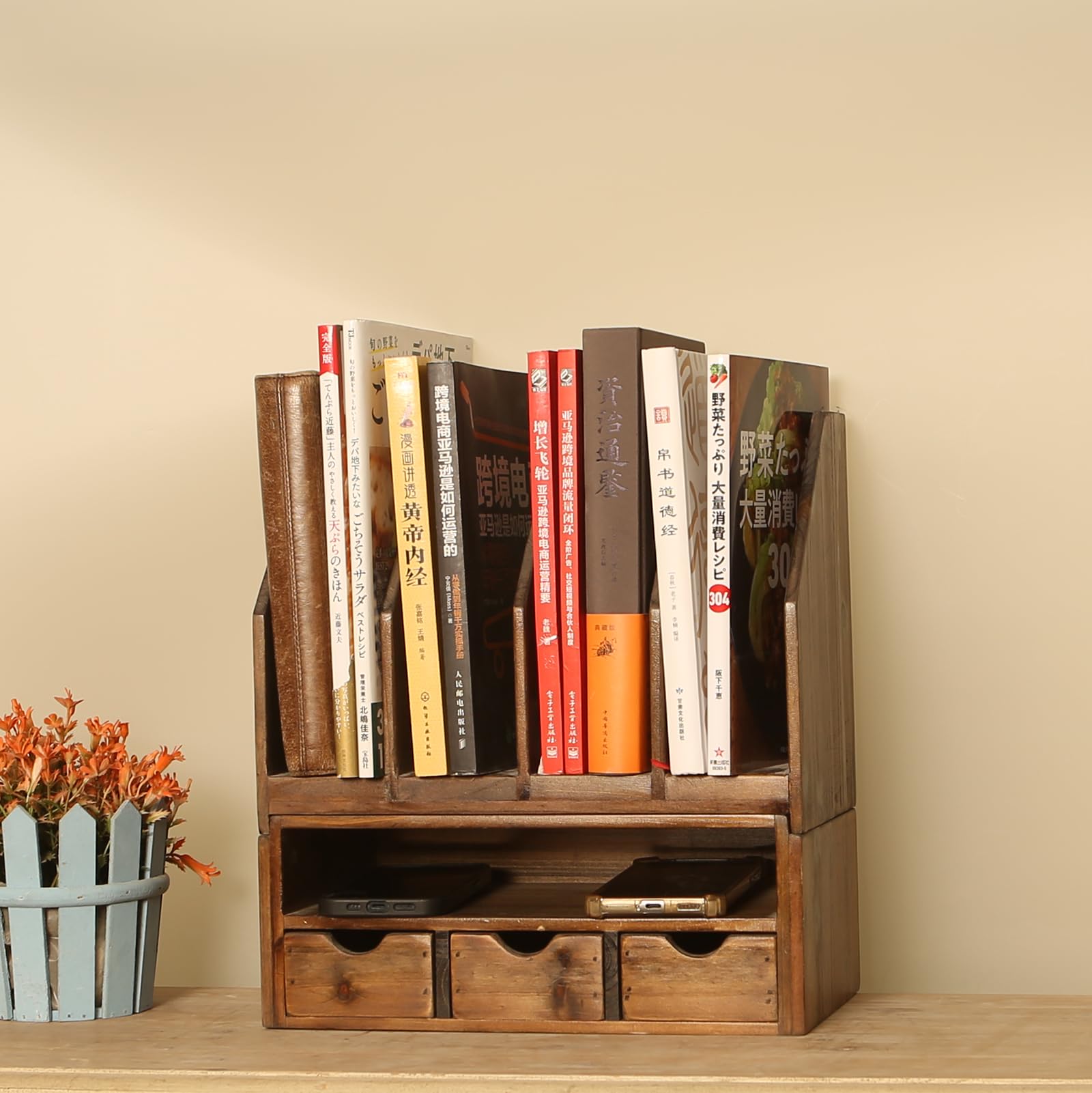 

Juleduo Desktop Desk Made of Natural Multiple Assembly Shelf Bookstand, Bookshelf, Storage, Organizer, Wood, Options, Dividers, (Brown) коричневый