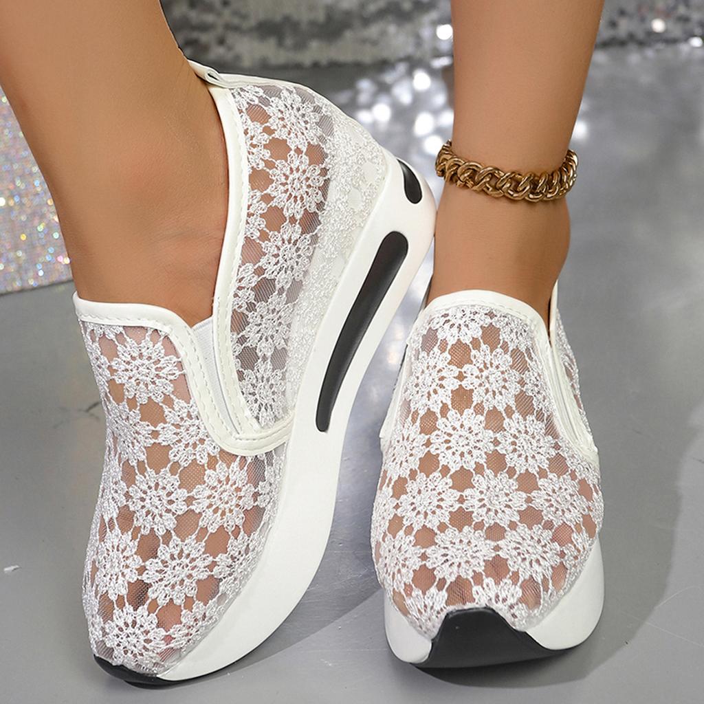 Sneakers da Donna Moda Sneakers con Piattaforma Ricamate Donna Scarpe Sportive in Rete Traspirante Donna Suola Spessa Slip-On Scarpe Casual