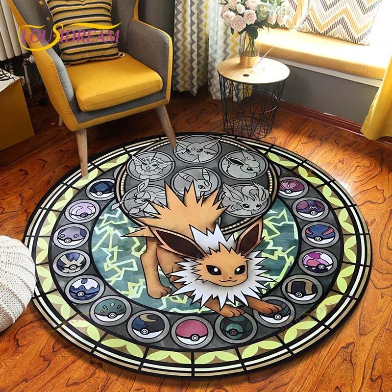 Cartoon Pokemon Runder Teppich Bodenmatte Schlafzimmer Flanell Tierteppich Rutschfeste Baby-Spielmatte Kinderzimmer Dekoration Matten