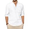 Men's Cotton Linen Shirts Long Sleeve Shirt Casual Beach Shirts Henley T-Shirt Vacation Tops with Pocket Men Streetwear