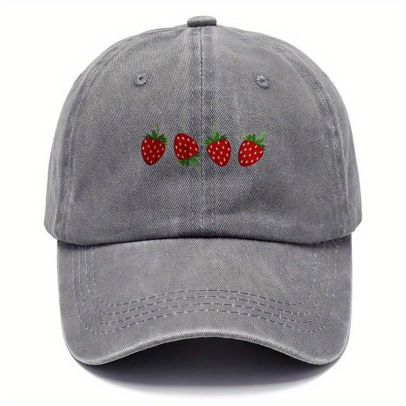 Strawberry Printed Baseball Cap with Adjustable Sunshade, Fashionable Duckbill Cap for Both Men and Women, Soft Top Design