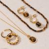 Elegant Retro Tiger's Eye Beaded Jewelry Set: Necklace, Earrings & Ring