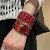 Adjustable Pu Leather Bracelet Y2k Cross Bangle Fashion Rivet Cuff  Party