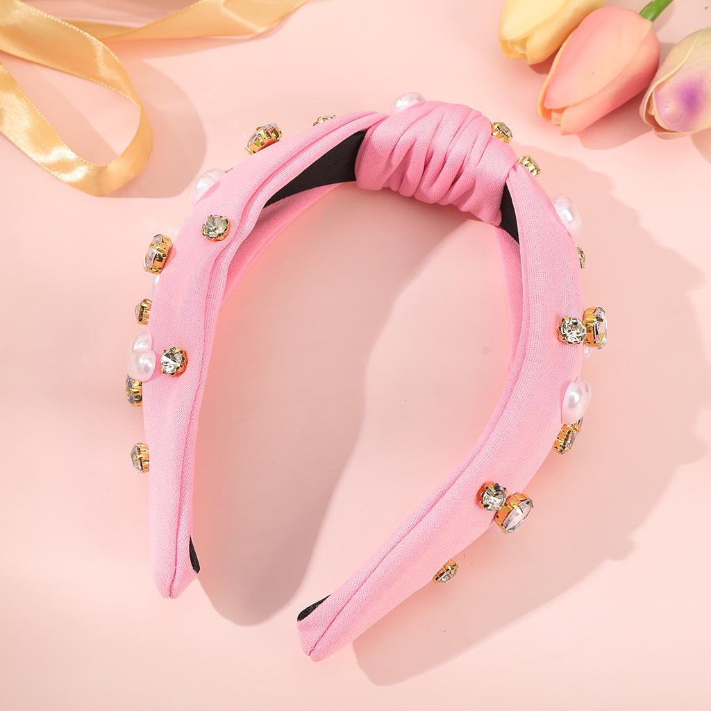 AWAYTR New Love Heart Bowknot Hairband for Women Cute Pearl Red Wide Diamond Headband Hair Hoop Hair Accessories Valentine's Day