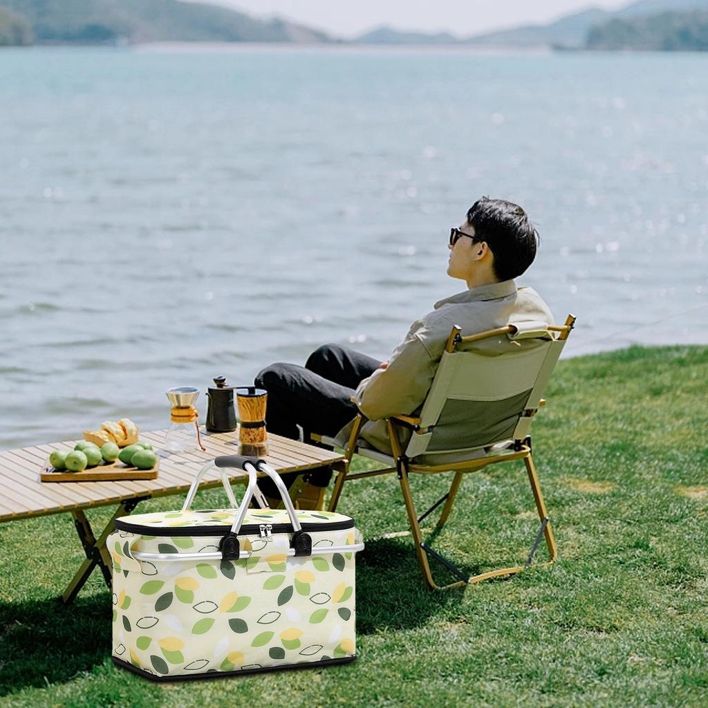 Picnic Bag Foldable Picnic Basket Insulated Comfortable Handle Ice Pockets Cooler Bag for Picnic