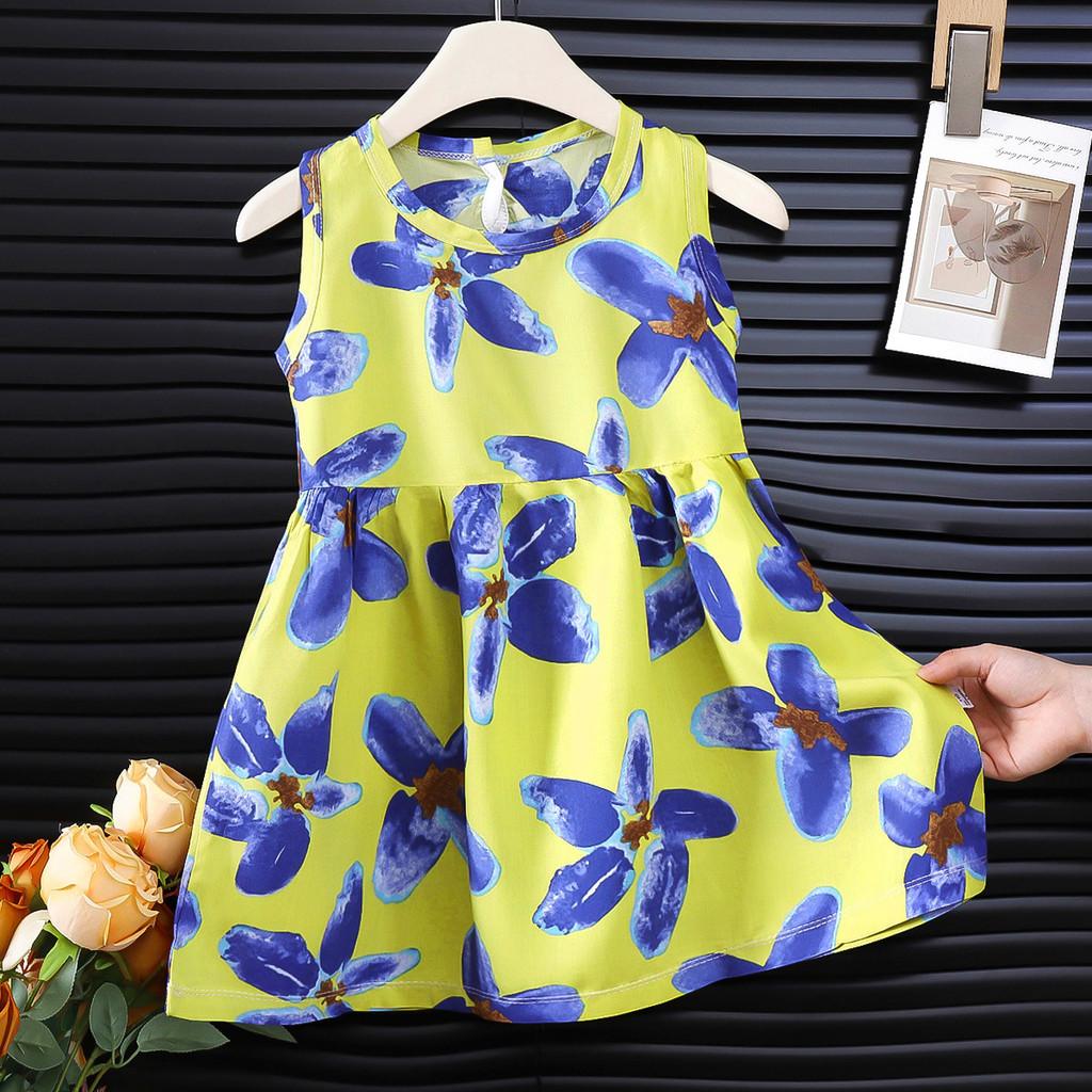 Girl Sleeveless Dress With Floral Pattern For Toddler Summer Wear