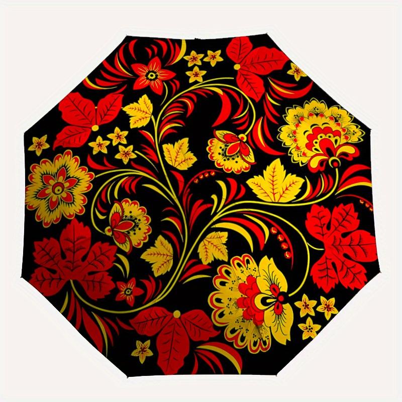 1 шт. Красно-желтый цветочный узор, Автоматический складной зонт с открытием/закрытием, Компактный портативный дорожный зонт, Милый зонт, Прочная конструкция yy250804068