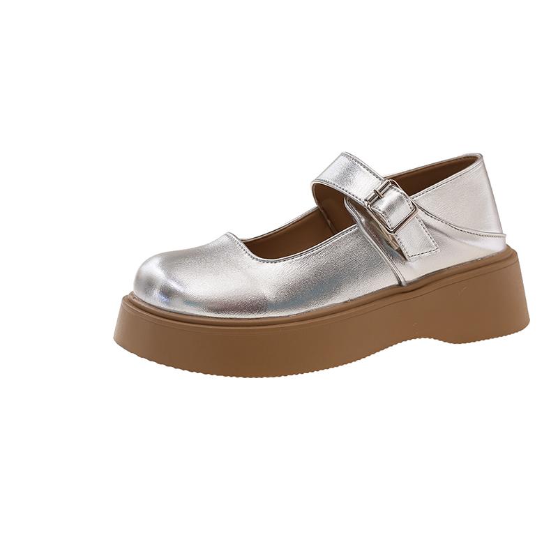 Fashion Platform Mary Jane Single Shoes Women's Fashion Round Toe Shallow Mouth One Strap Anti-Slip Wear-Resistant Low Top Shoes