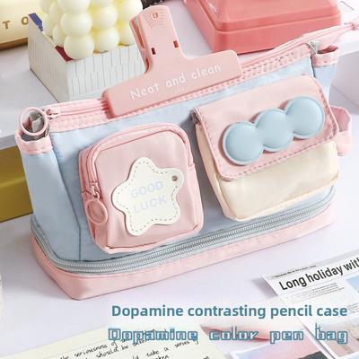 Multilayer Y2K Star Stationery Bag Handheld Large Capacity Korean Pencil Case Desktop Storage Cosmetics Card Pen