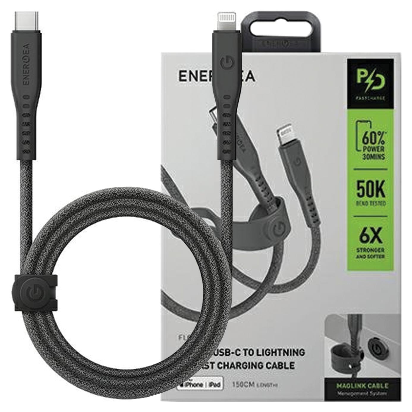 Energea Kabel Flow Usb-C - Lightningc94 Mfi 1.5M Schwarz/Black 60W 3A Pd Schnellladung