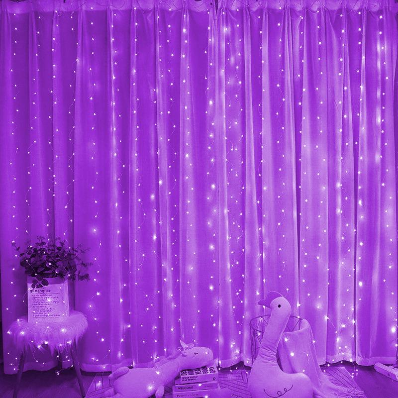 

3M/4M/6M Светодиодные гирлянды-шторы Рождественское украшение Пульт дистанционного управления Праздничная Свадебная Волшебная Гирлянда Огни Спальня Улица Дом 3x1M 100LES фиолетовый
