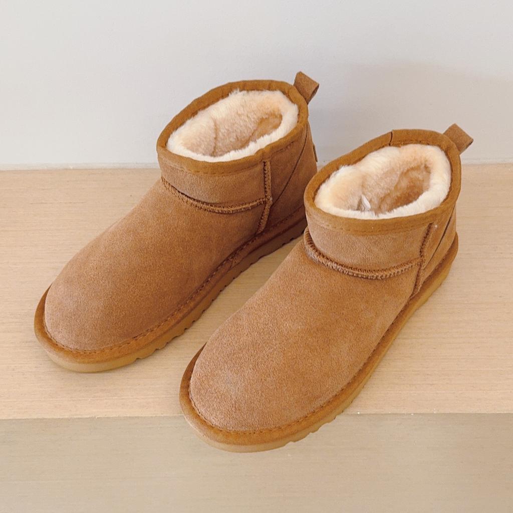 Classic Winter Women Ultra Mini Snow Boots Genuine Cowhide Leather Fur Slippers 2026 New Design Men Short Boot Flat Cotton Shoes