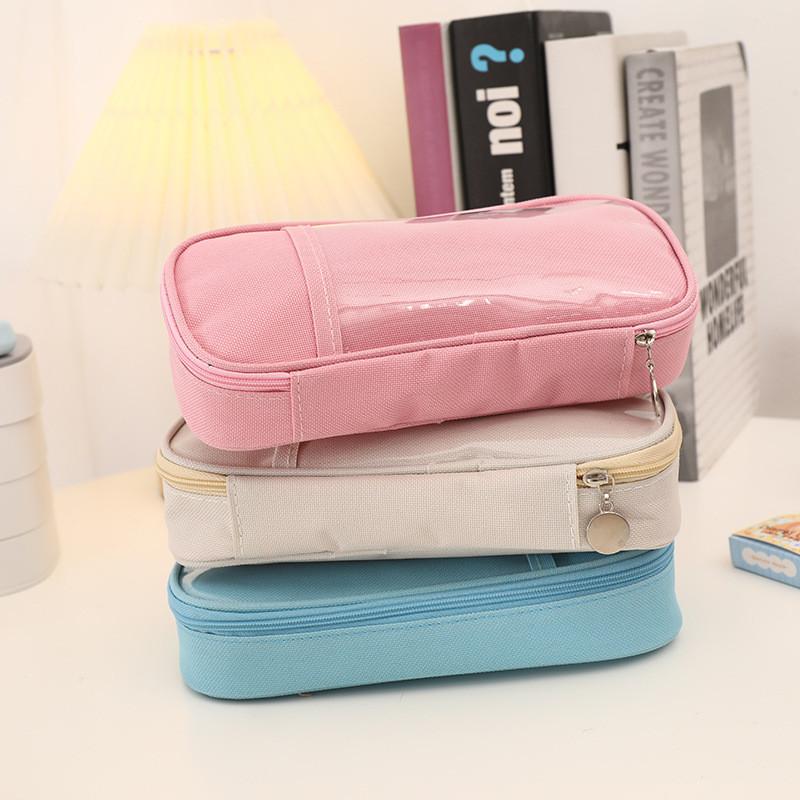 Japanese Cream Color Pencil Case Large Capacity Stationery Bag For Students Or Office Use