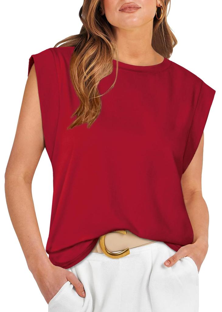Women's Round Neck Sleeveless Cap Shoulder Loose Fit Elegant Commute Tank Top Solid Color Casual Tee