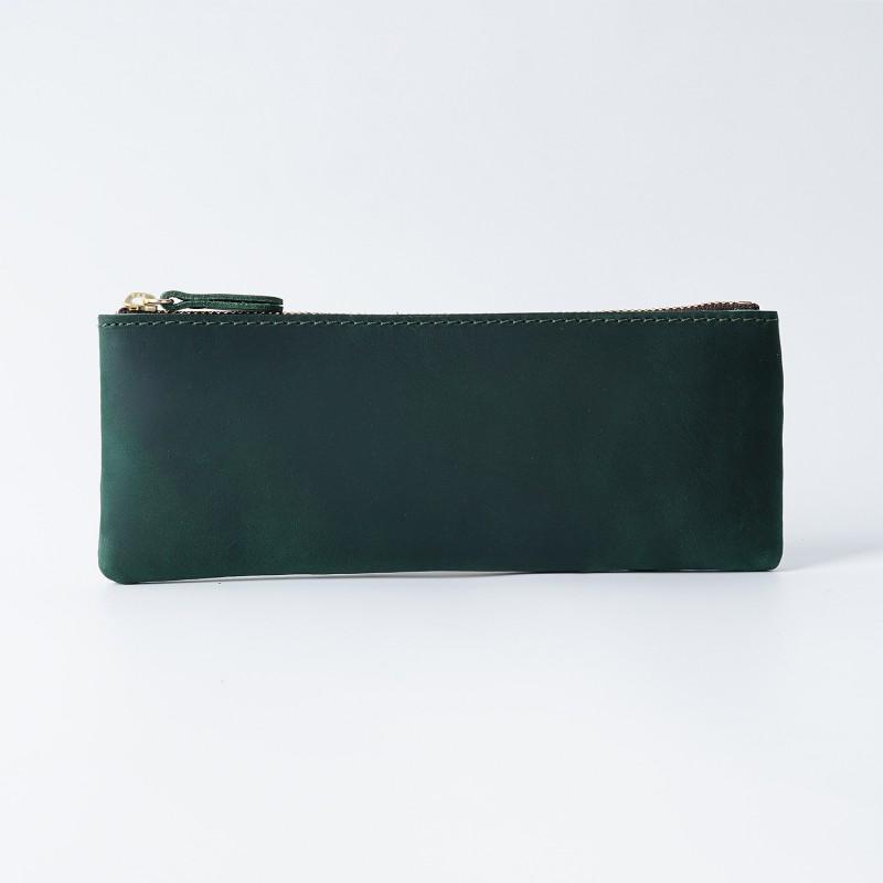 Handmade Vintage Leather Pencil Case Zipper Minimalist Stationery Organizer Students Office