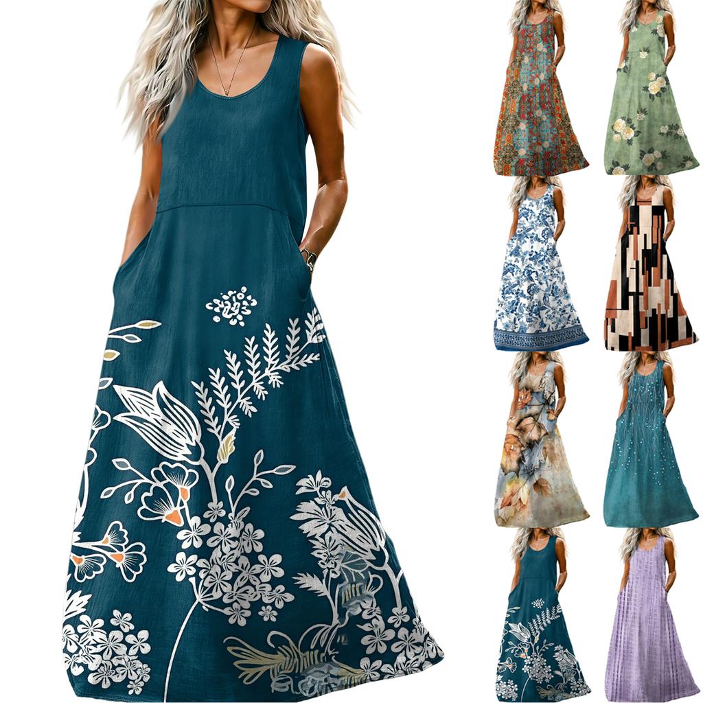 Abito Casual da Donna alla Moda con Scollo a U Senza Maniche