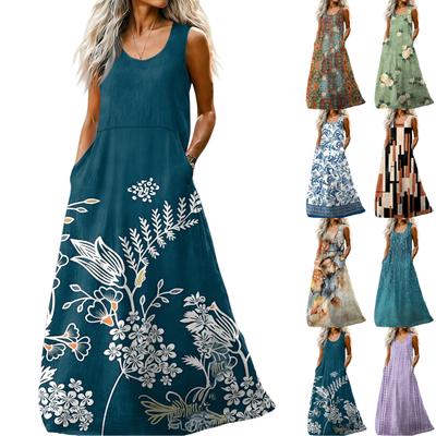 Robe Décontractée Mode Femme Col en U Sans Manches