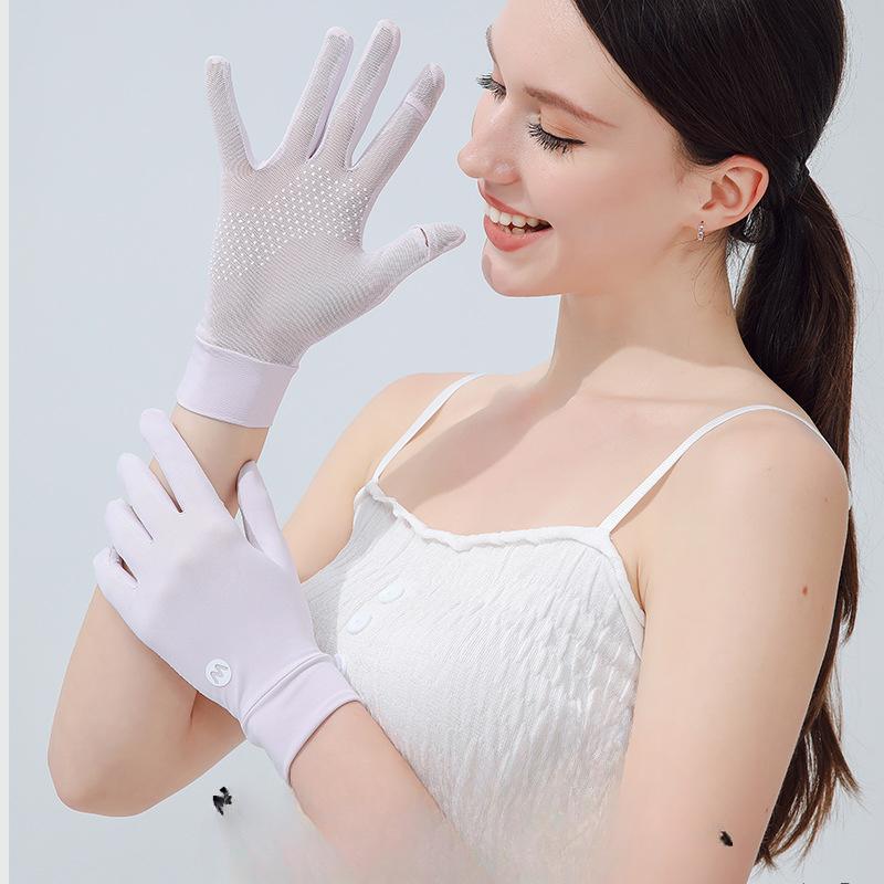 Summer Ice Silk Sunscreen Gloves for Women Outdoor Driving and Riding Non Slip Breathable Thin Style Finger Exposed Touch Screen Gloves