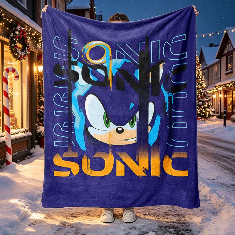 Sonic-mønstret pledd til hjemmedekorasjon, seng, sofa, bilreise, camping, egnet for alle årstider, bursdags- og julegave