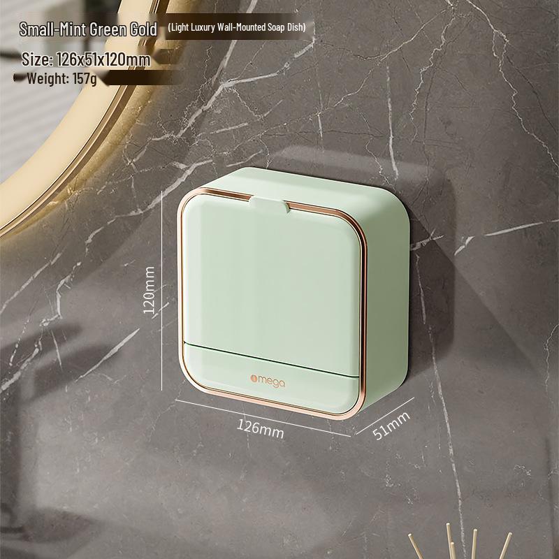 Punch-Free Wall-Mounted Soap Dish with Lid and Drainage