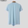 INCERUN Summer Men V Neck Short Sleeve Zip-up Casual Skinny Rib T-shirts Tops