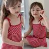 Vestido de Verão Infantil Vestido de Sol Vestido Xadrez Vermelho e Branco para Meninas Vestido Infantil