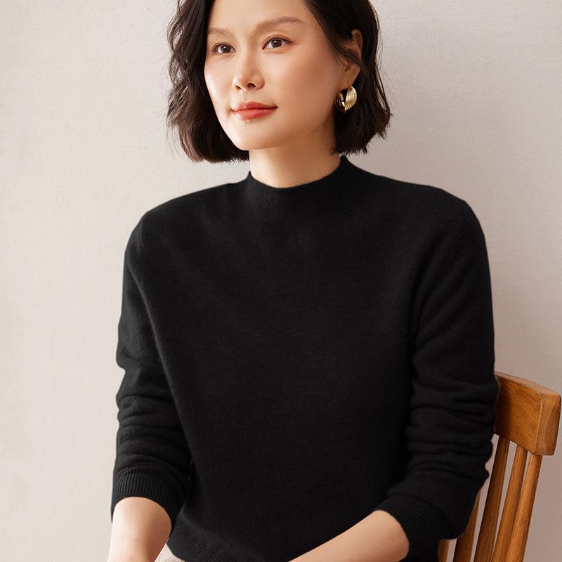 Women's Solid Color Cashmere Turtleneck Sweater - Autumn/Winter Base Layer Pullover