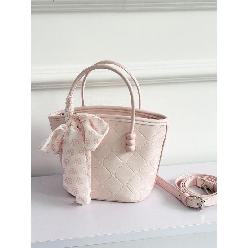 Womens Mini Tote Bag PU Leather Crossbody Handbag With Bow Detail Sweet Style Daily Use Shoulder