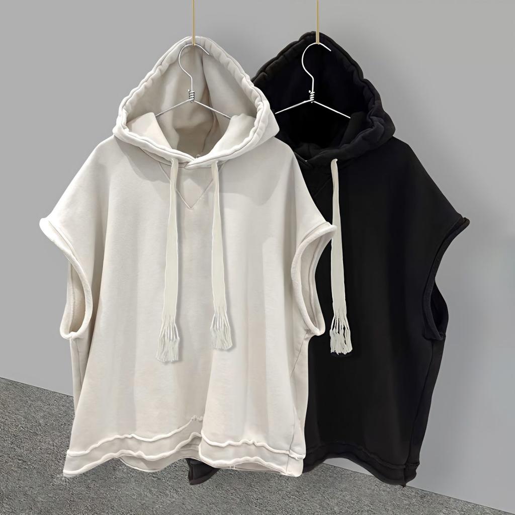 Plus Size Women Hooded Sleeveless Hoodie Summer Autumn Korean Sweatshirt Casual Loose Vest