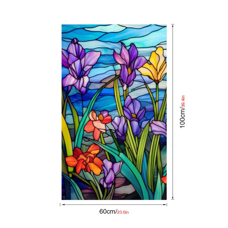 

Оконная пленка для конфиденциальности, статические наклейки, красочный узор орхидеи, клей, бесплатный съемный, анти-УФ 60 x 100cm