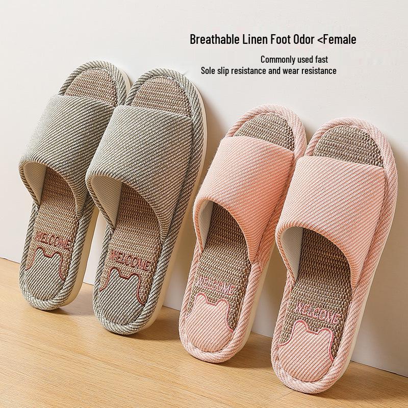 Women's Linen Slippers, Breathable Soft Sole, Silent & Non-slip, Indoor Sandals for Spring/Autumn, Unisex Home Use.
