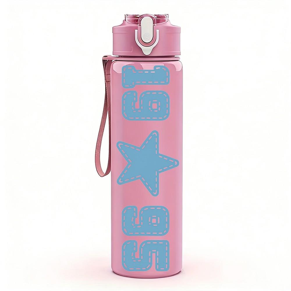 1PC Blue 1995 Star Number Design 750ml Color Plastic Sports Water Bottle Leakproof Flip Straw Lid Suitable for Sports Office Home Use