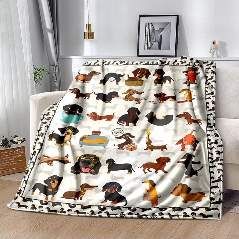 Dachshund Blanket Cute Black and Red Paws Printed Soft Flannel Blanket Warm Cozy Blanket for Teens Adults Kids