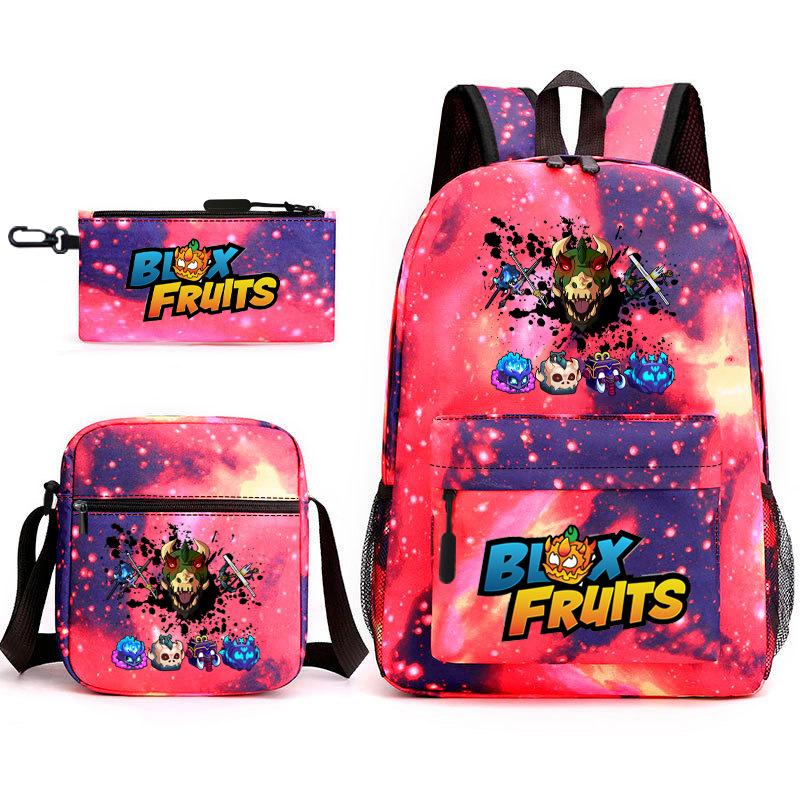 Mochila Escolar para Adolescentes Jogo Blox Fruits Fruta do Demônio Escola Primária Estrela Pintura Térmica Conjunto de 3 peças