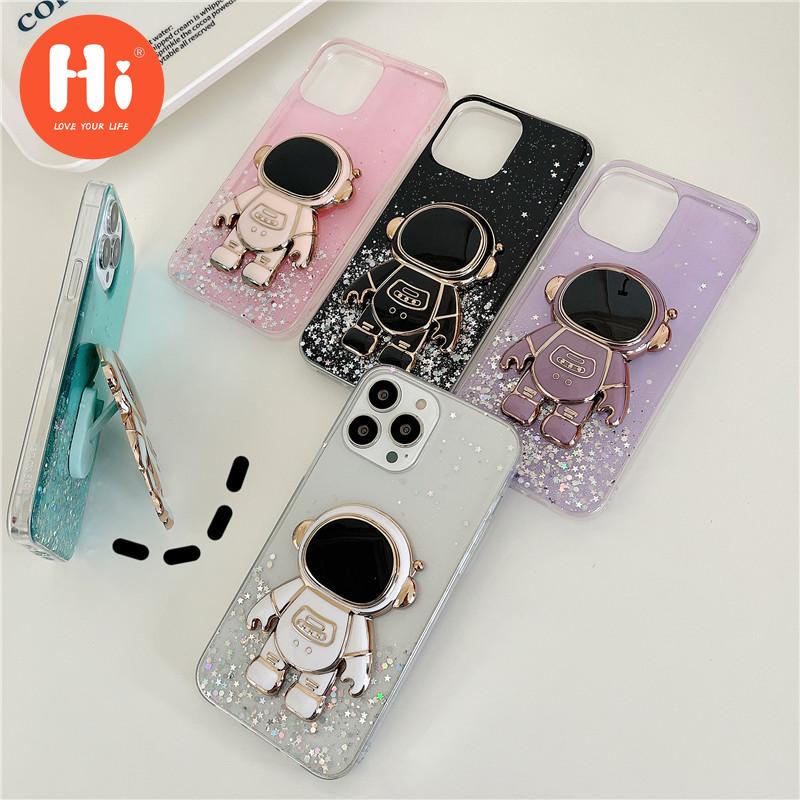 

Прозрачный роскошный эпоксидный чехол из серебряной фольги, мягкий чехол из ТПУ с подставкой для астронавта для IPhone Samsung Galaxy S20 21 Plus Xiaomi Redmi Note 6 7 8 9 10 Pro Huawei и т. д.