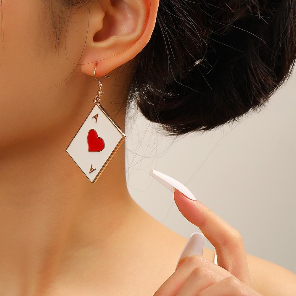 Playing card girl cold talk earrings jewelry simple personality creative design sense dripping oil earrings