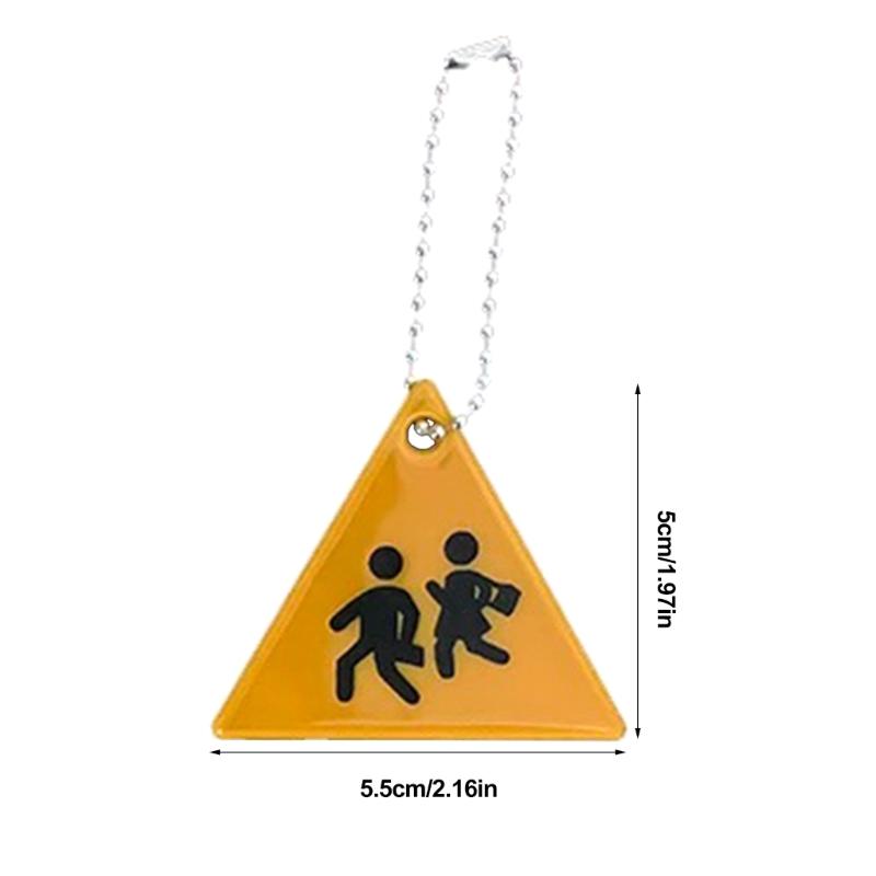 Schoolbag Keychain Triangle Sidewalk Tags Keychain Night Safety Reflector Pendant for Wheelchair, Bicycle, Running