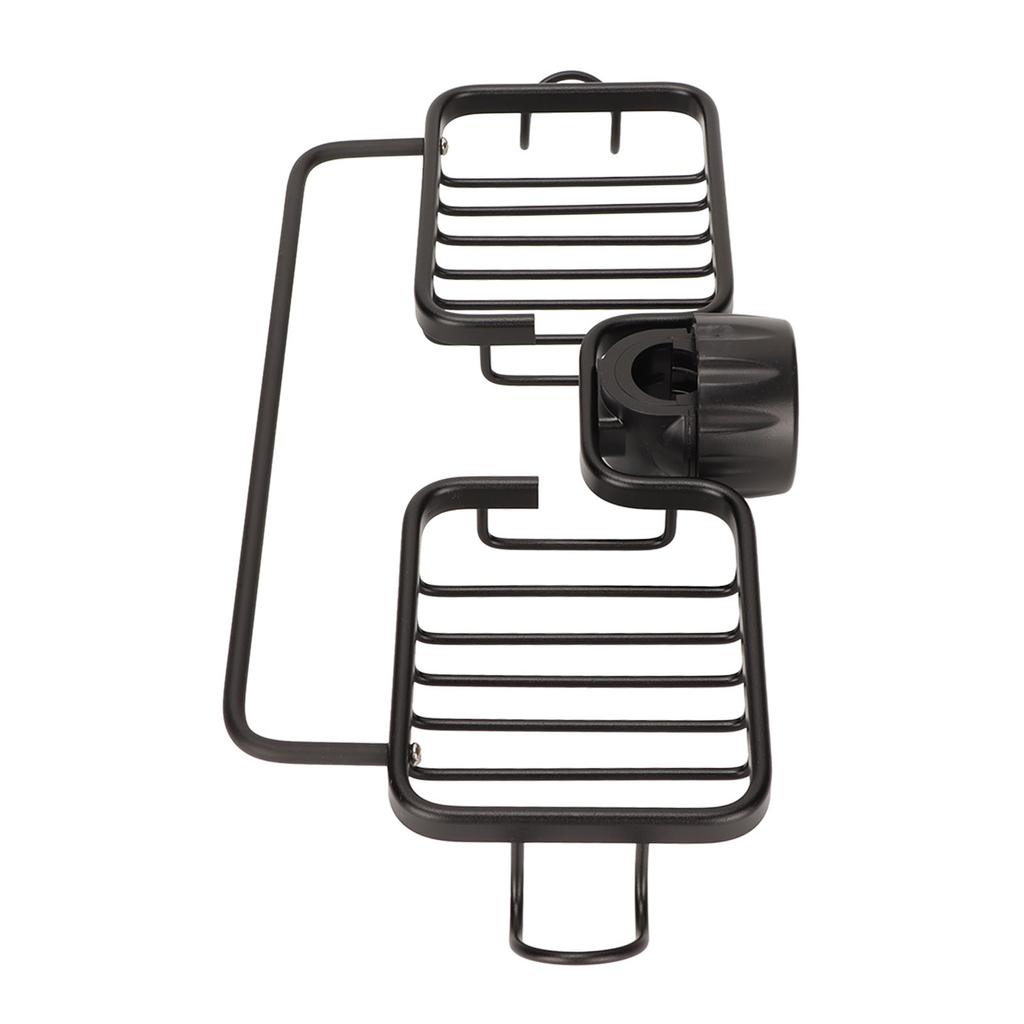 Armatur Ablageregal Aluminium Kunststoff Zwei Behälter mit Handtuchstange für Schwamm Lappen Küche Badezimmer Schwarz