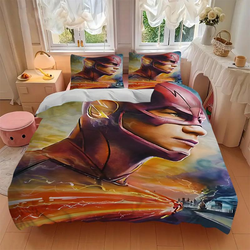 3pcs Flash Superhero Cover Set,Soft Comfortable Duvet Cover,Guest Room (1*Duvet Cover + 2*Pillowcases, Without Core) yy251024085