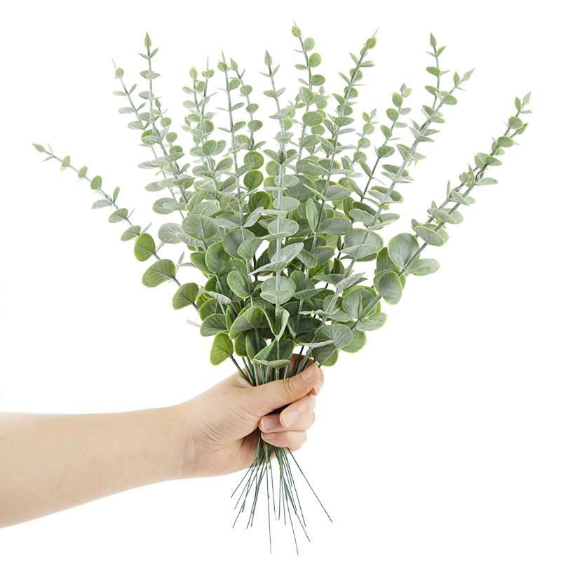 6/12/18pcs Artificial Eucalyptus Leaves Fake Plant Green Branch For Christmas Wedding Party Home Garden Decoration Wreath Flower