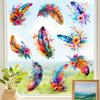 Watercolor Feather Flower Pattern Window Sticker, Transparent Electrostatic Adhesion Glass Decal, Waterproof Scratch-Resistant Decorative Film